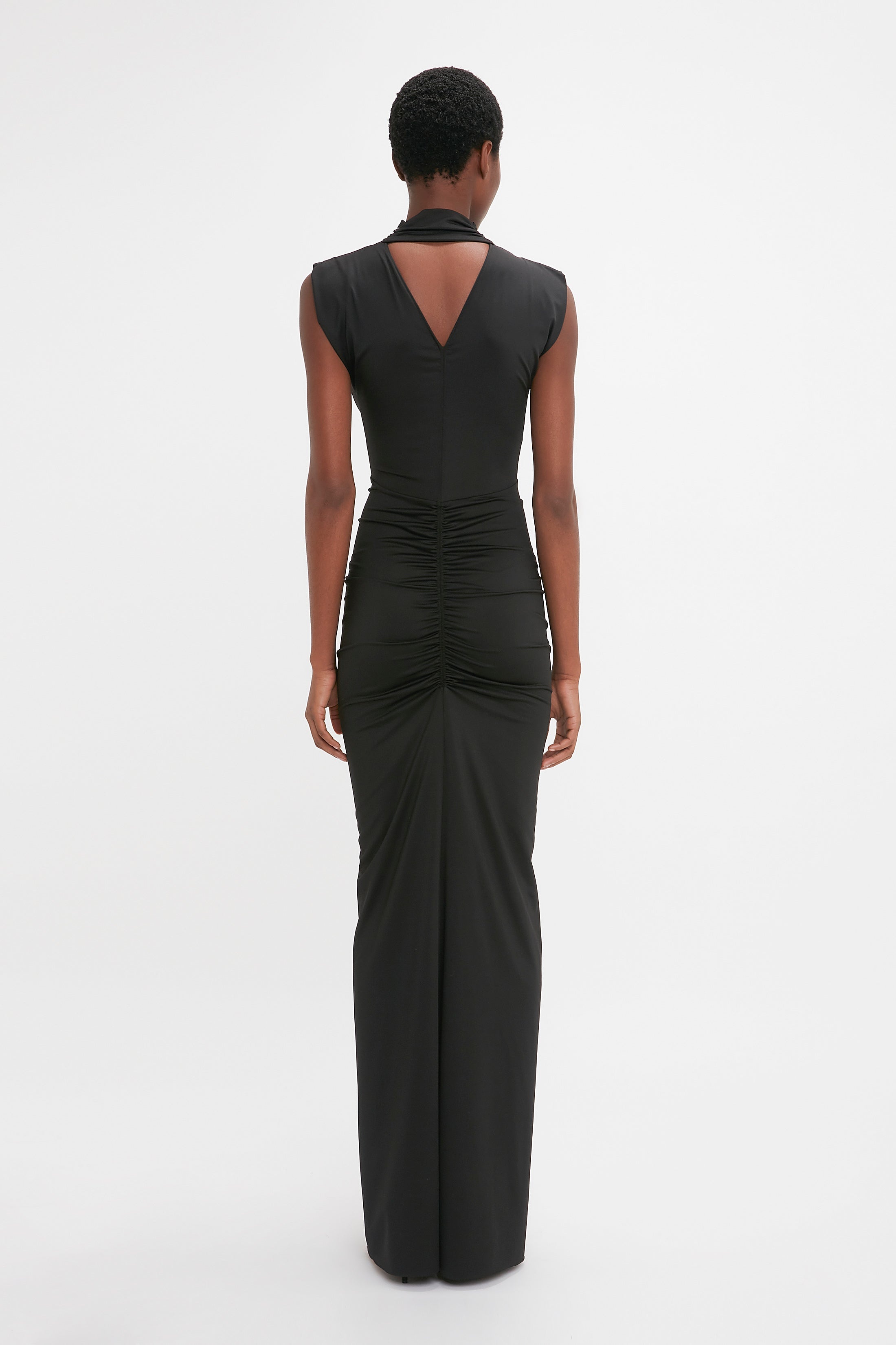 Ruched Jersey Gown In Black - 4