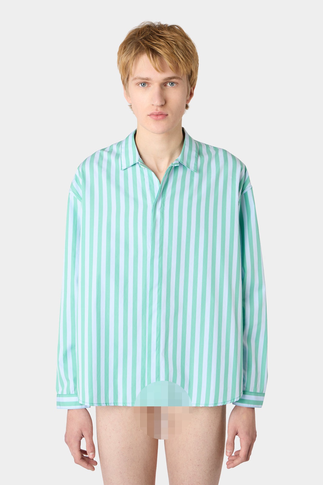 OVER SHIRT / green & azure stripes - 3