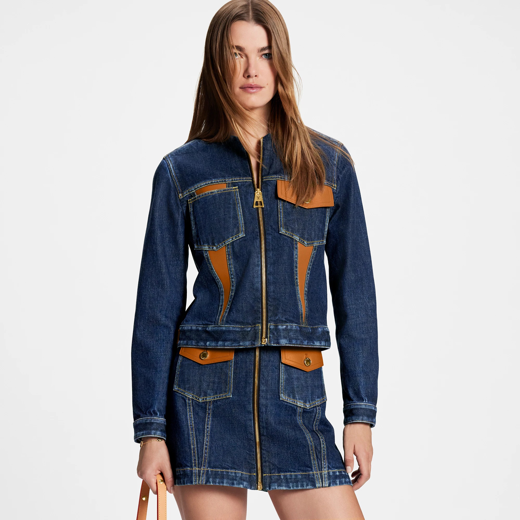 Leather Accent Denim Mini Skirt - 5