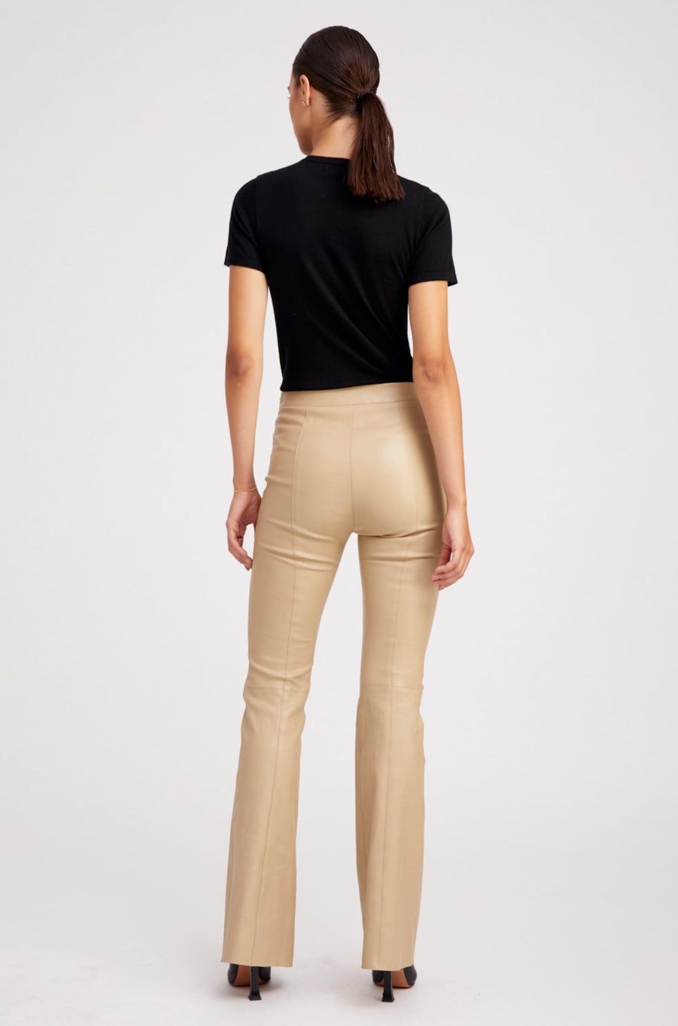 TRAVERTINE LEATHER PATCH POCKET SUPER FLARE PANTS - 5
