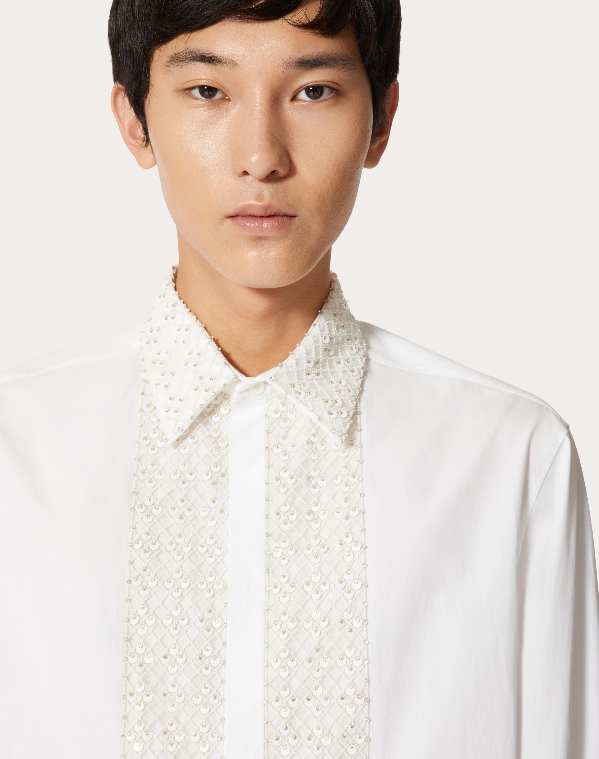 LONG-SLEEVED COTTON SHIRT WITH PLASTRON EMBROIDERED WITH SEQUINS AND BEADS - 5