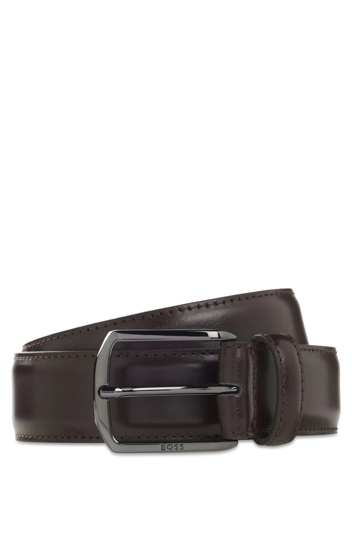 LEATHER BELT WITH SILVER-TONE HARDWARE AND DOUBLE B - 1