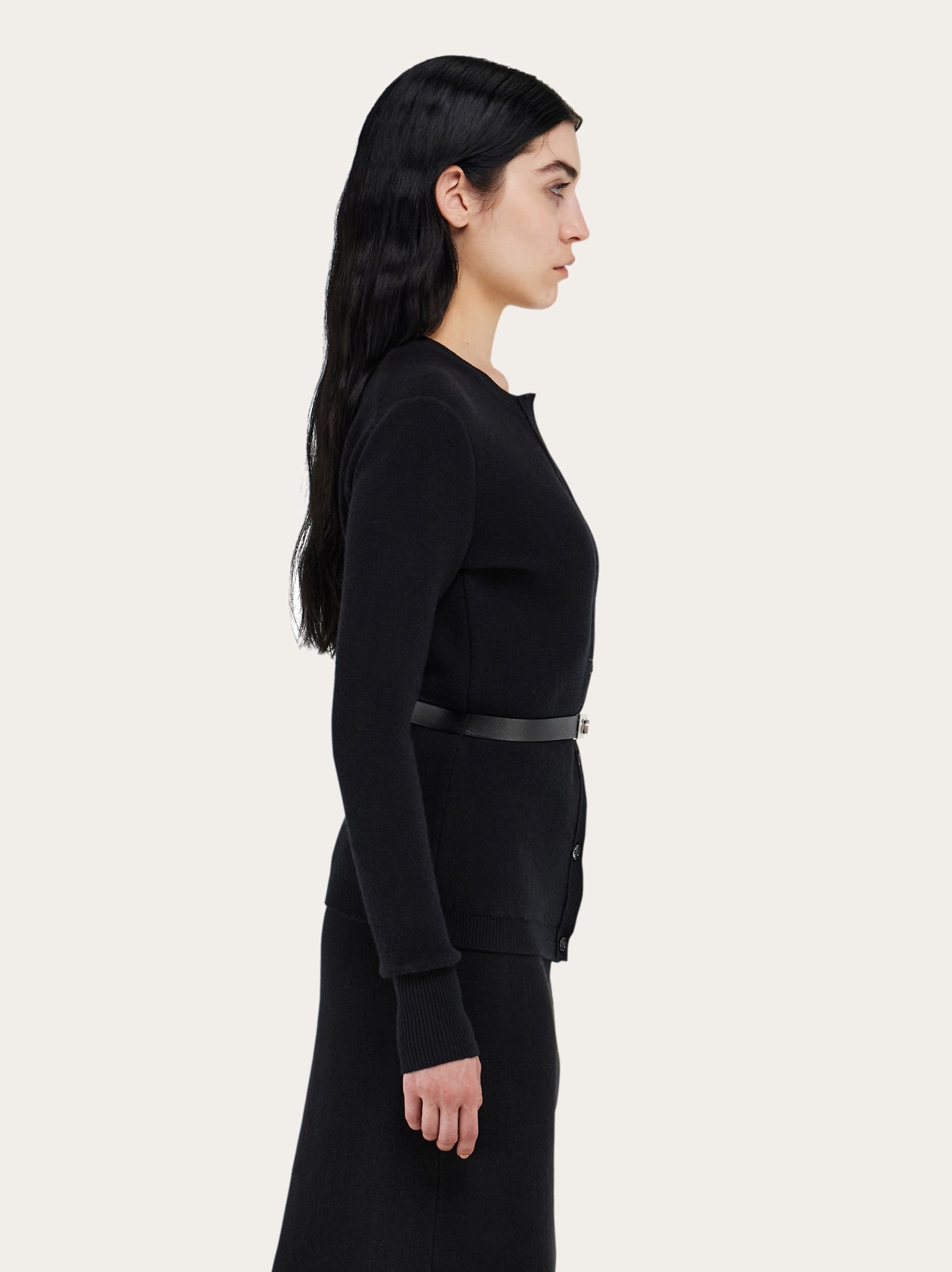 Pure wool cardigan with leather belt - 3