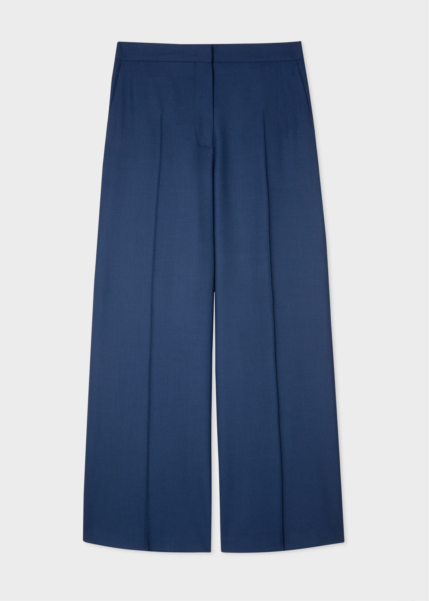 Women's Navy Wool-Hopsack Wide Leg Trousers - 1