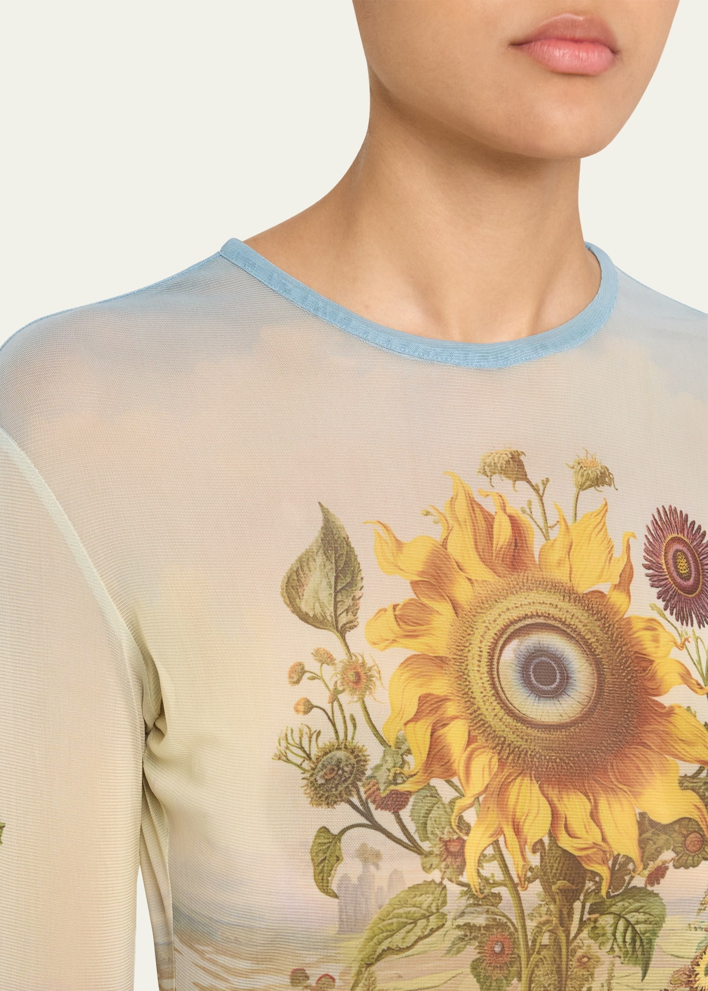 Sunflower Print Mesh Top - 5