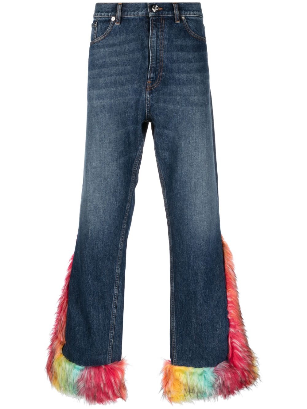 high-waisted faux-fur detailing jeans - 1