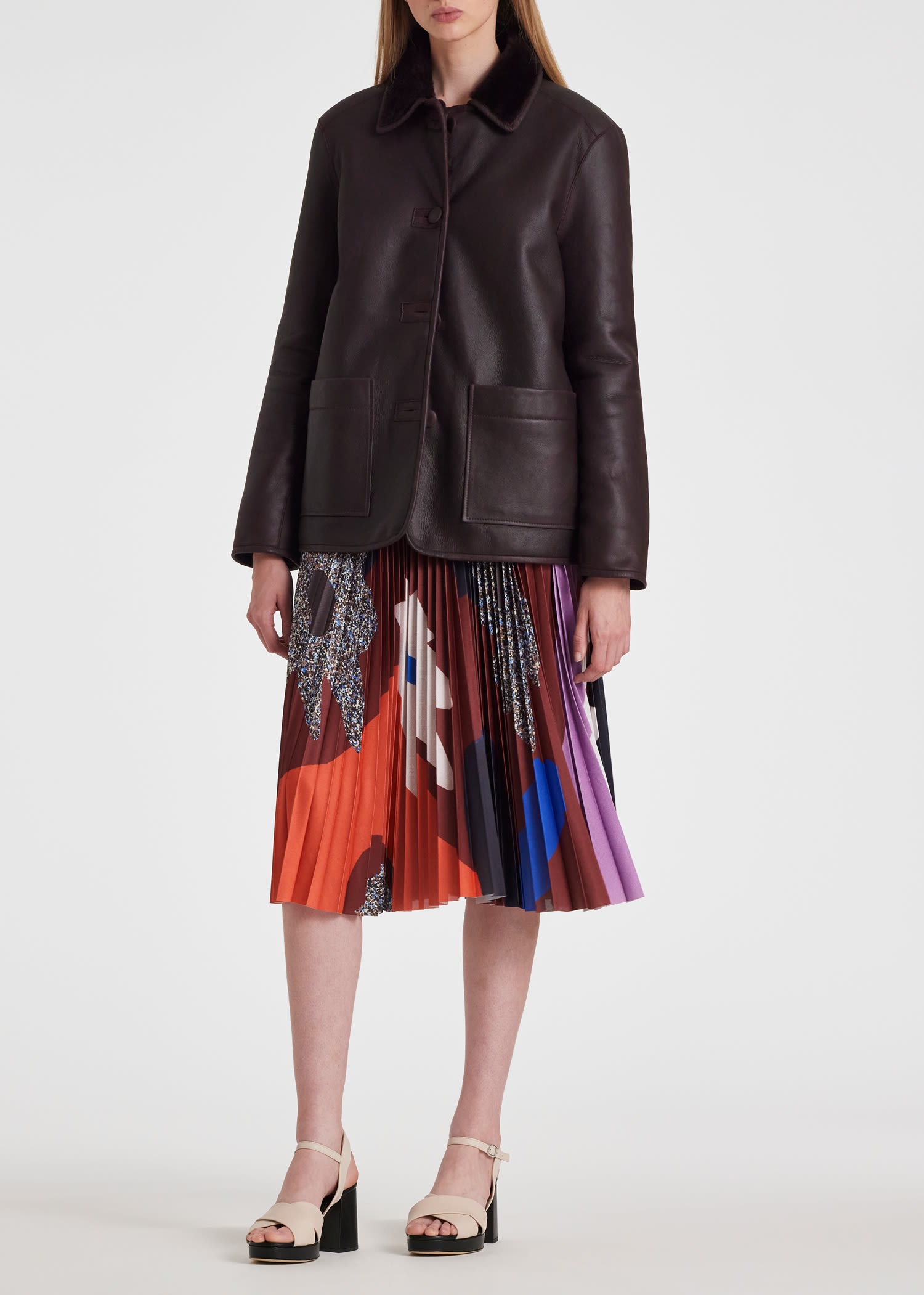 Aubergine Shearling Leather Jacket - 7
