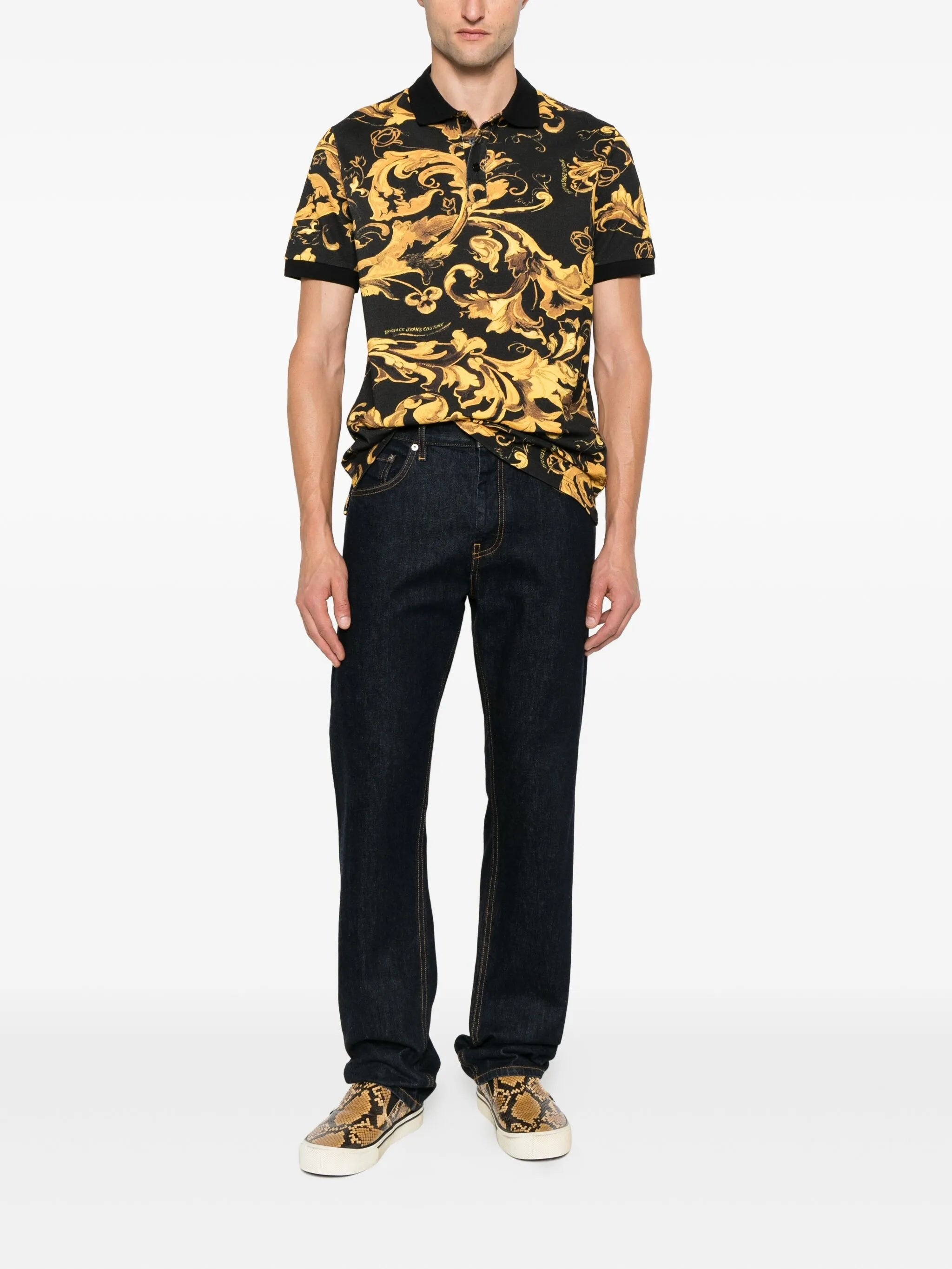 Versace Jeans Couture Porcelain Barocco-print Polo Shirt - 3