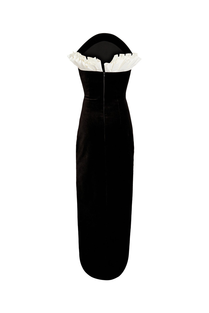 STRAPLESS DRESS WITH ROUNDED BUSTLINE AND HEM BLACK IVORY 6