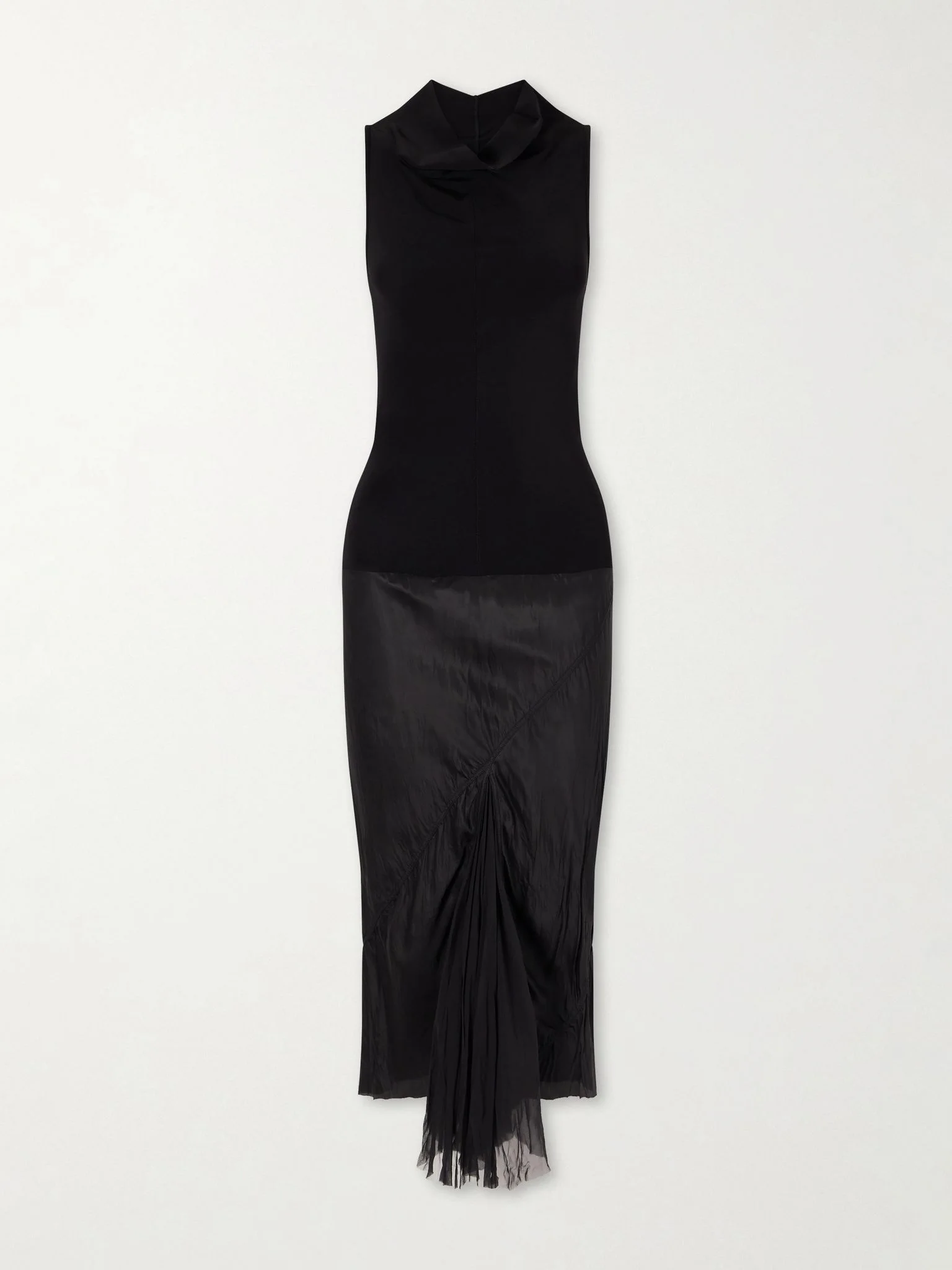 Sliced stretch-jersey and crinkled-satin midi dress Black - 1