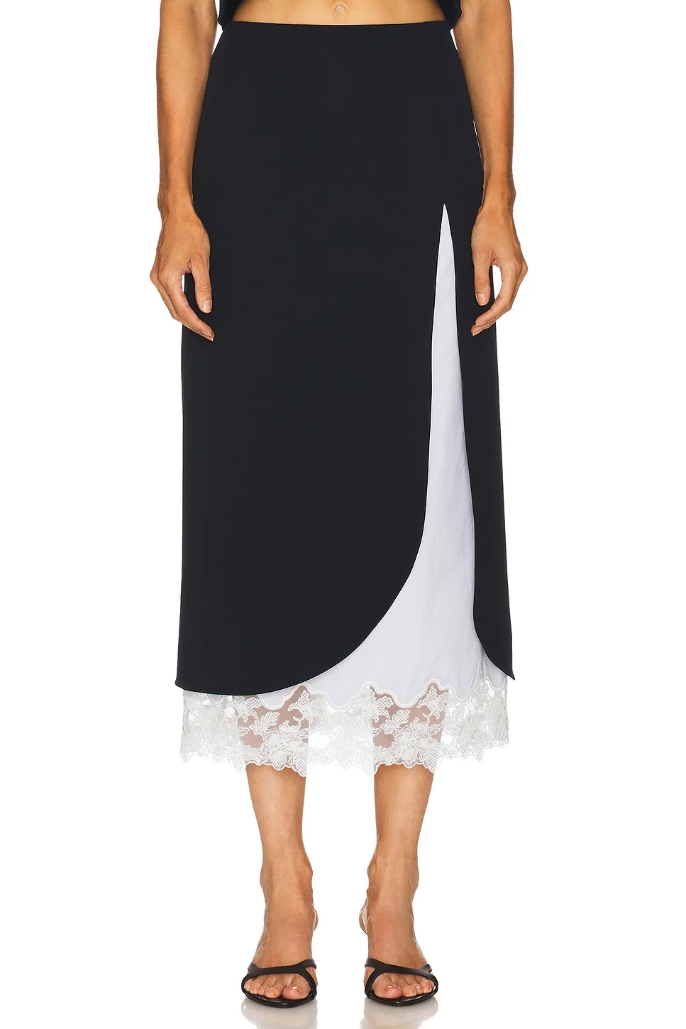 The Midi Pencil Skirt With Lace & Poplin - 1