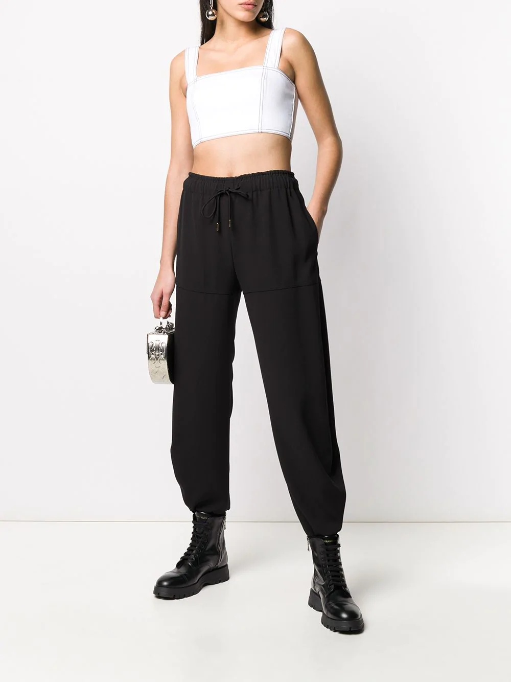 contrast stitch crop top - 2