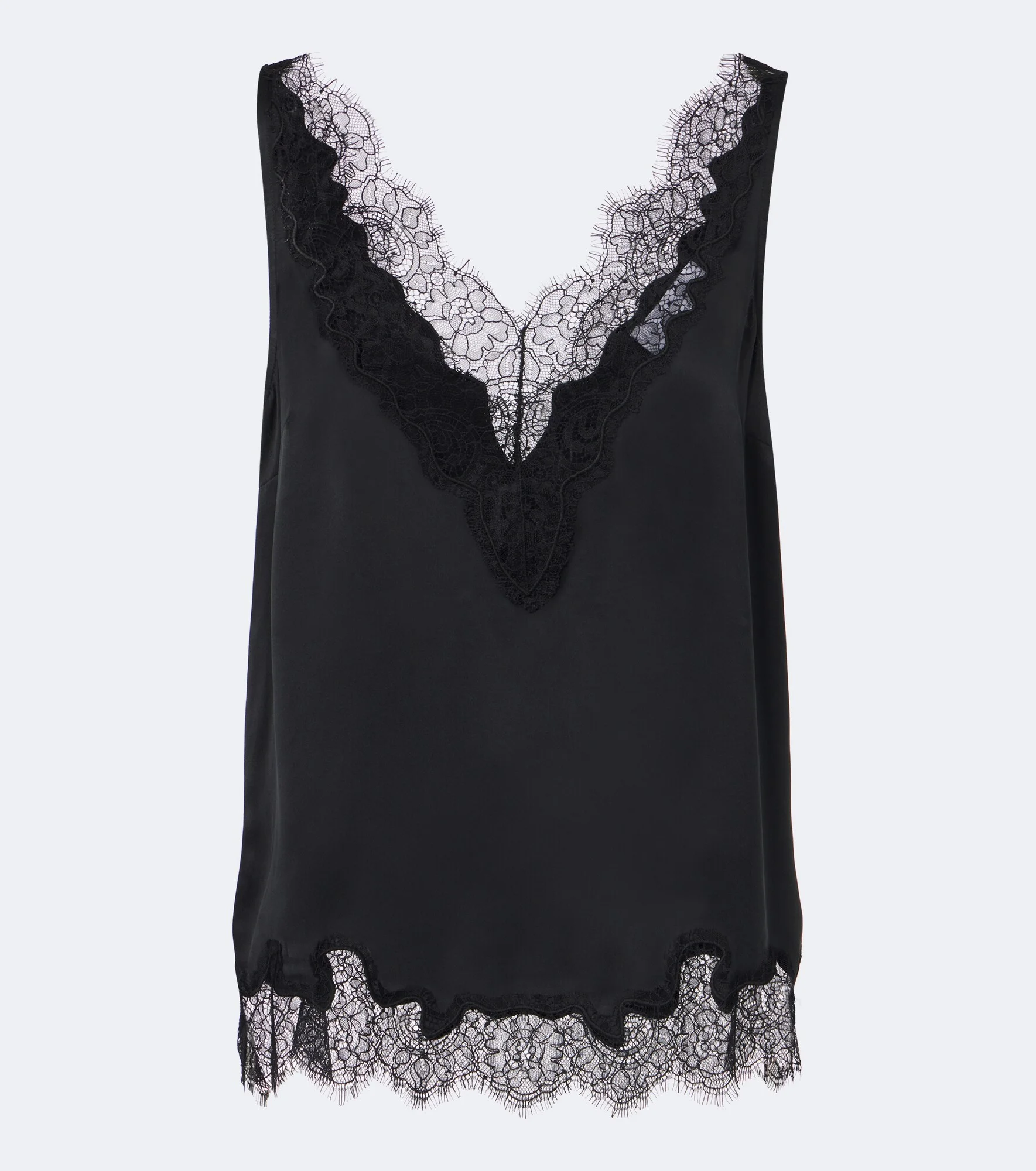 Lace-trimmed silk satin top - 1