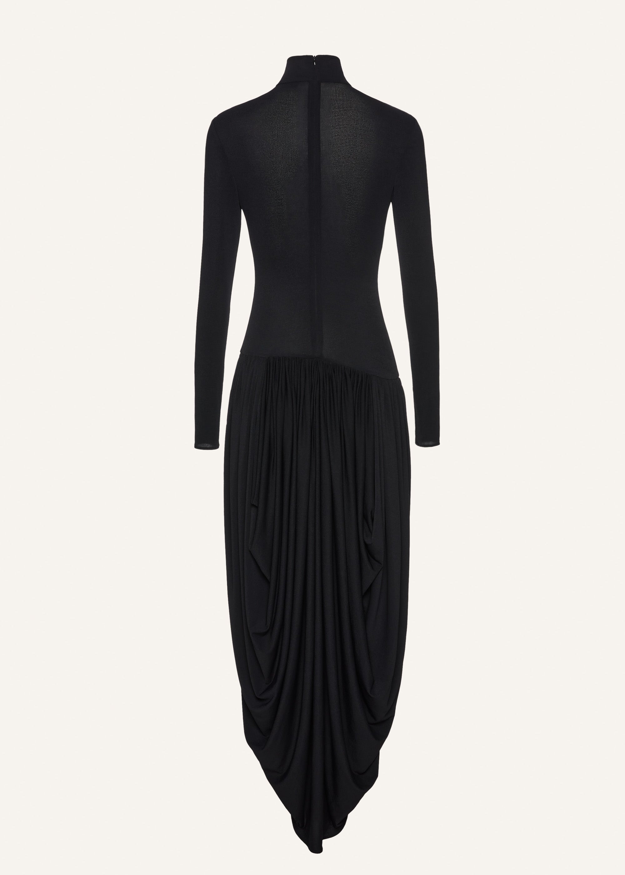 Open-leg long-sleeve draped midi dress in red - 2