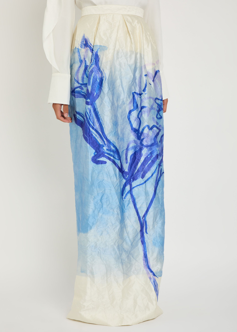 Erdem Printed Crinkled Satin Midi Skirt - 2