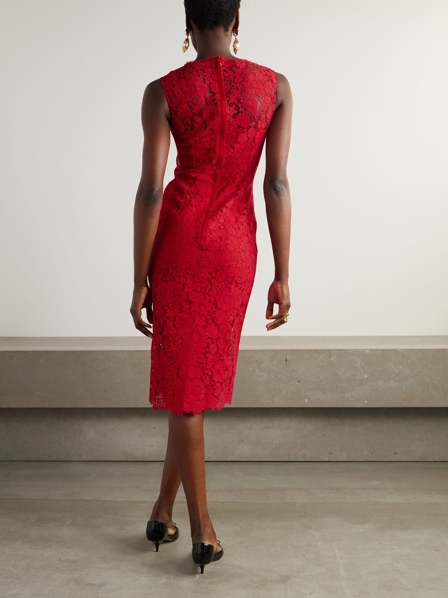 Cotton-blend lace dress Red - 3