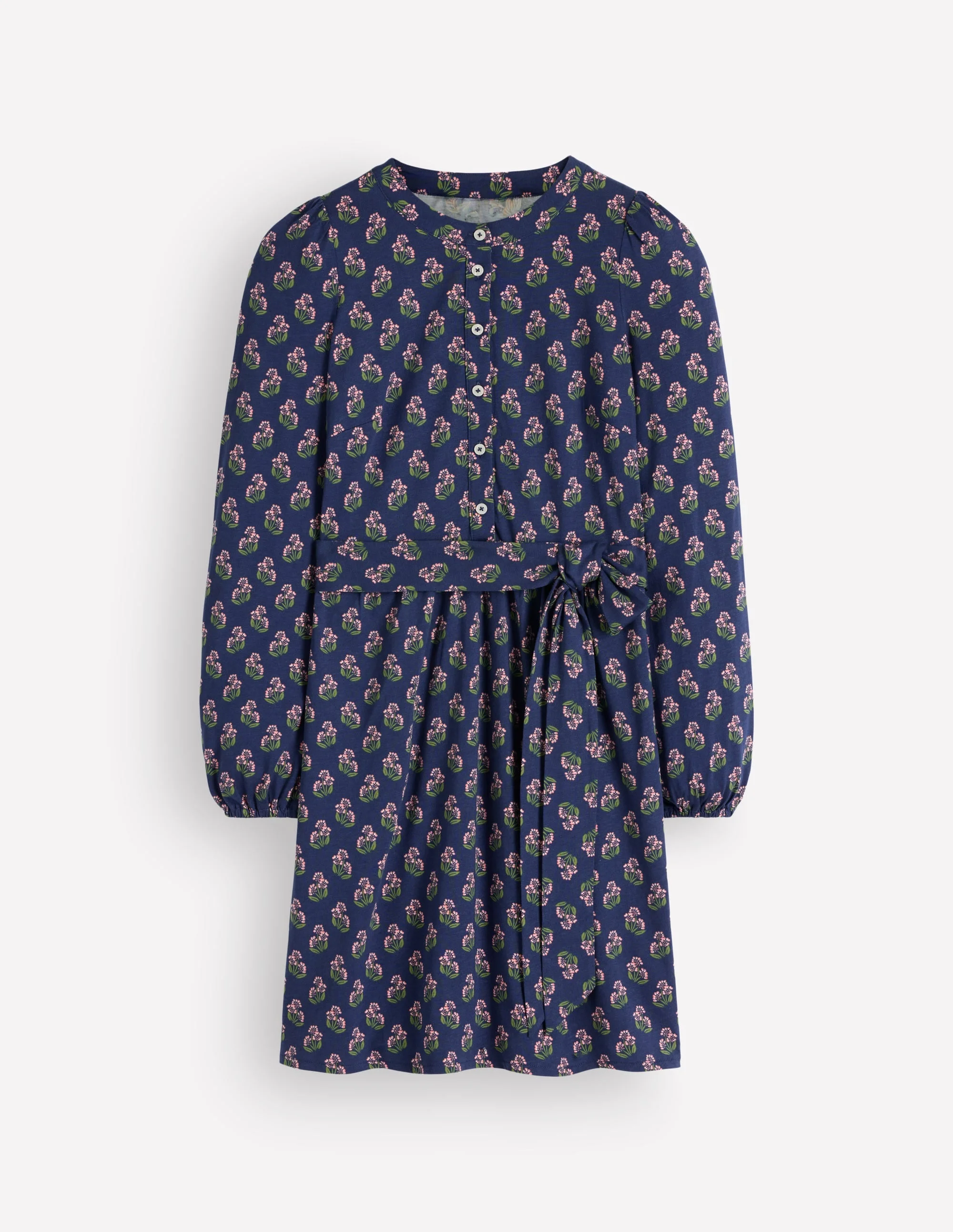 Adele Belted Jersey Dress-College Navy, Ditsy Carnation - 1