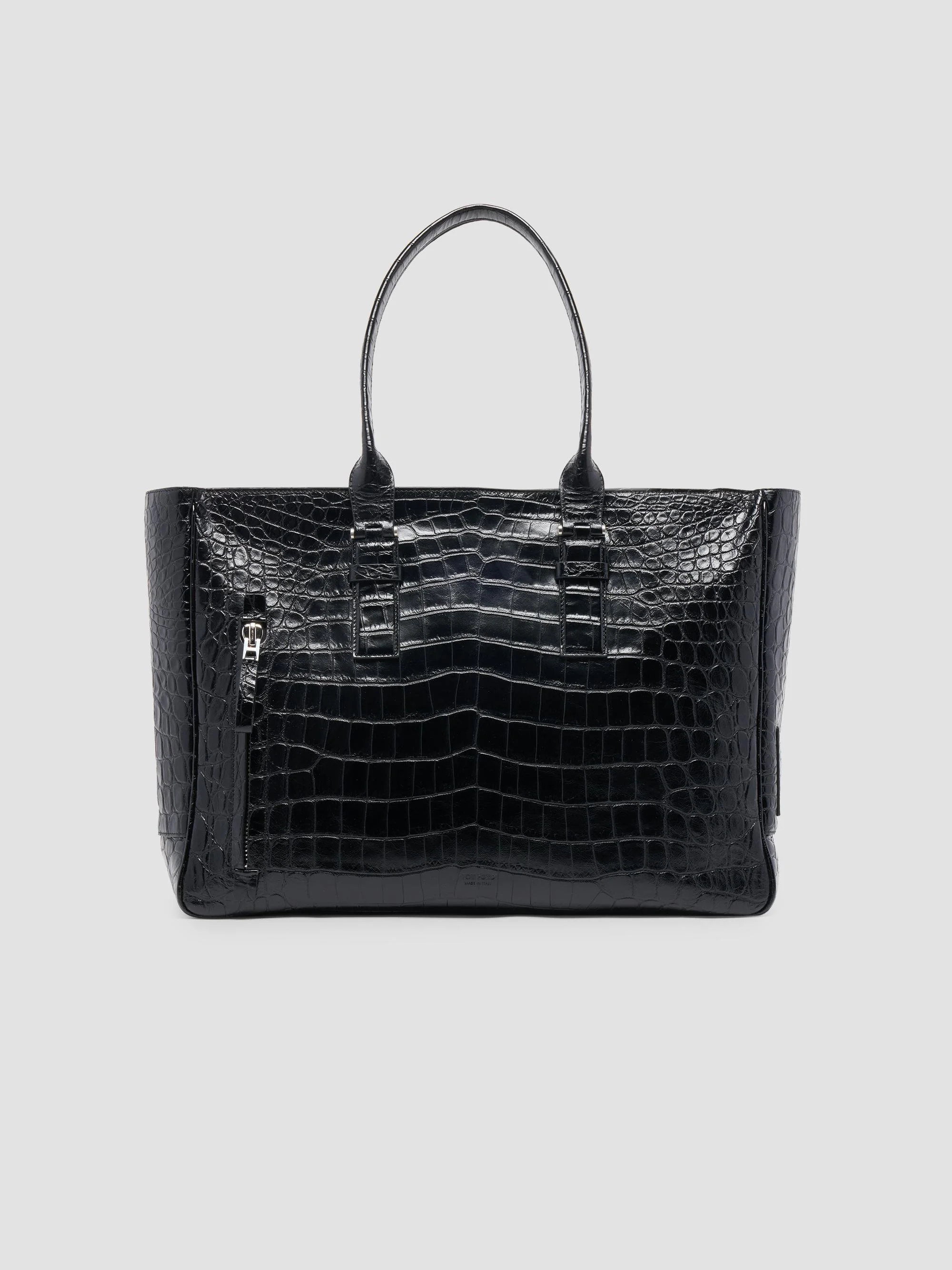 Men's Crocodile-Embossed Leather Tote Bag - Black - 1