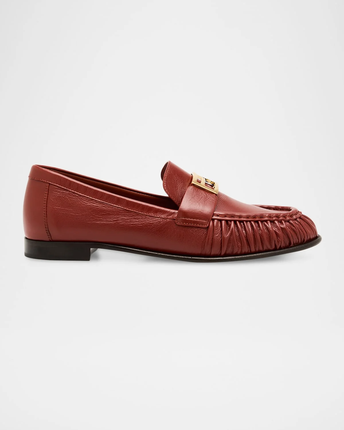 Baguette Ruched Leather Loafers - 1