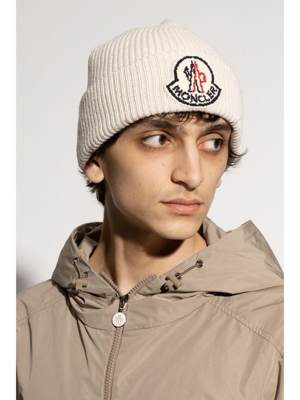 logo-patch wool beanie hat - 2