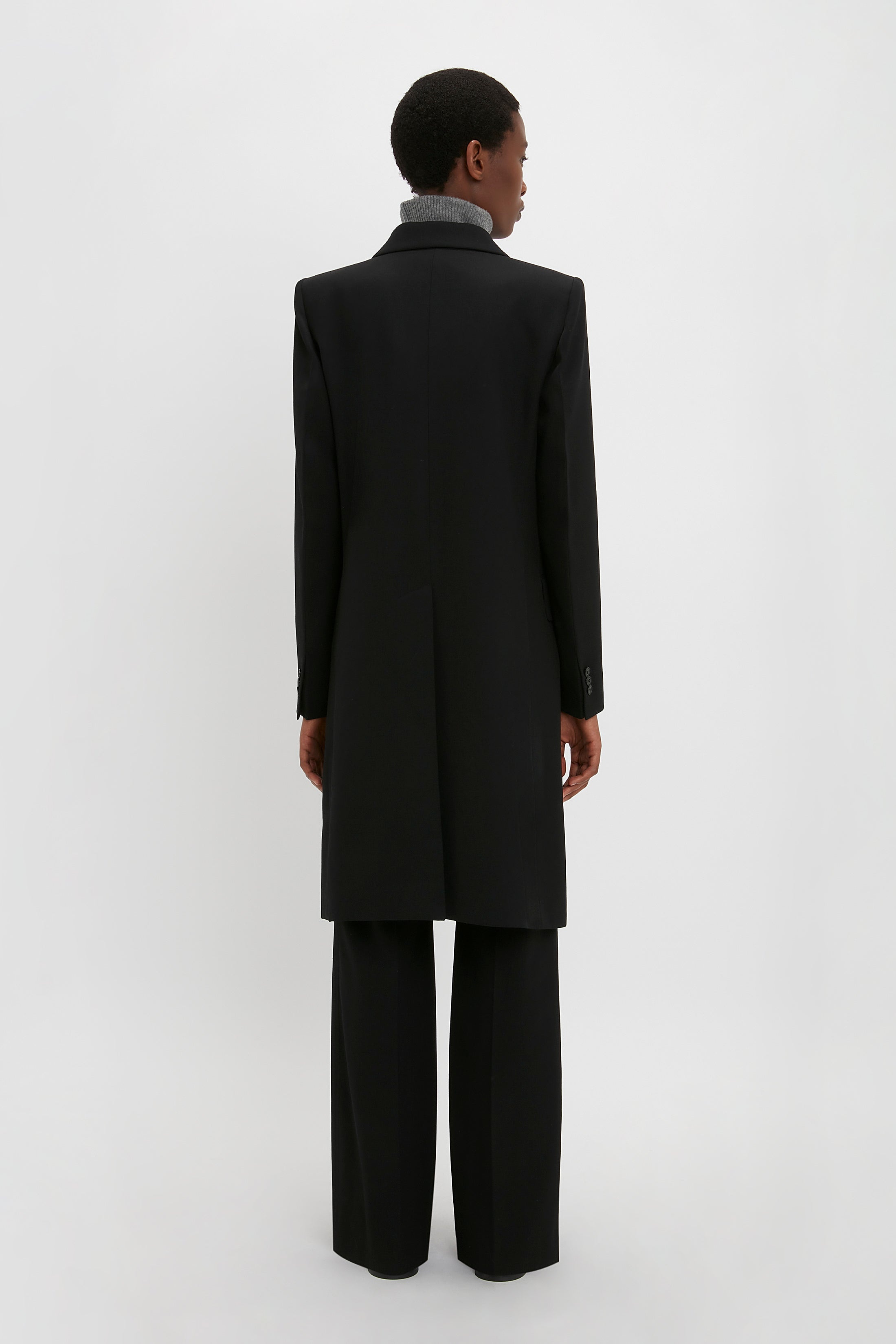 Double Breasted Tuxedo Coat in Black - 4