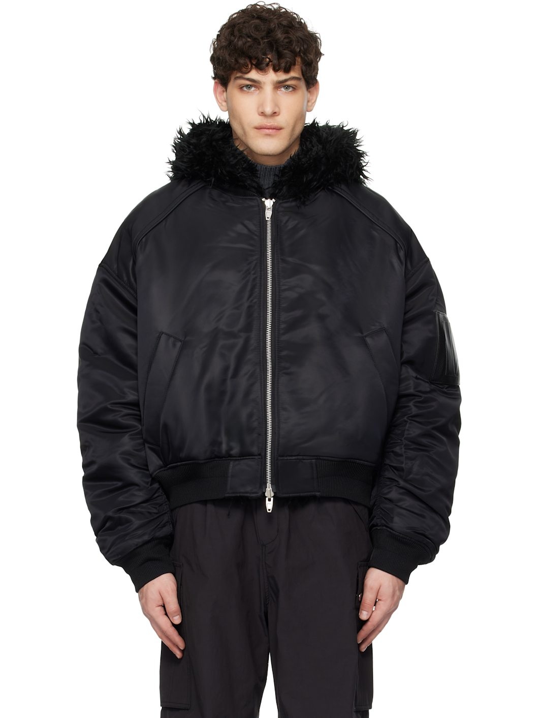 Black Faux Fur MA-1 Reversible Bomber Jacket - 1
