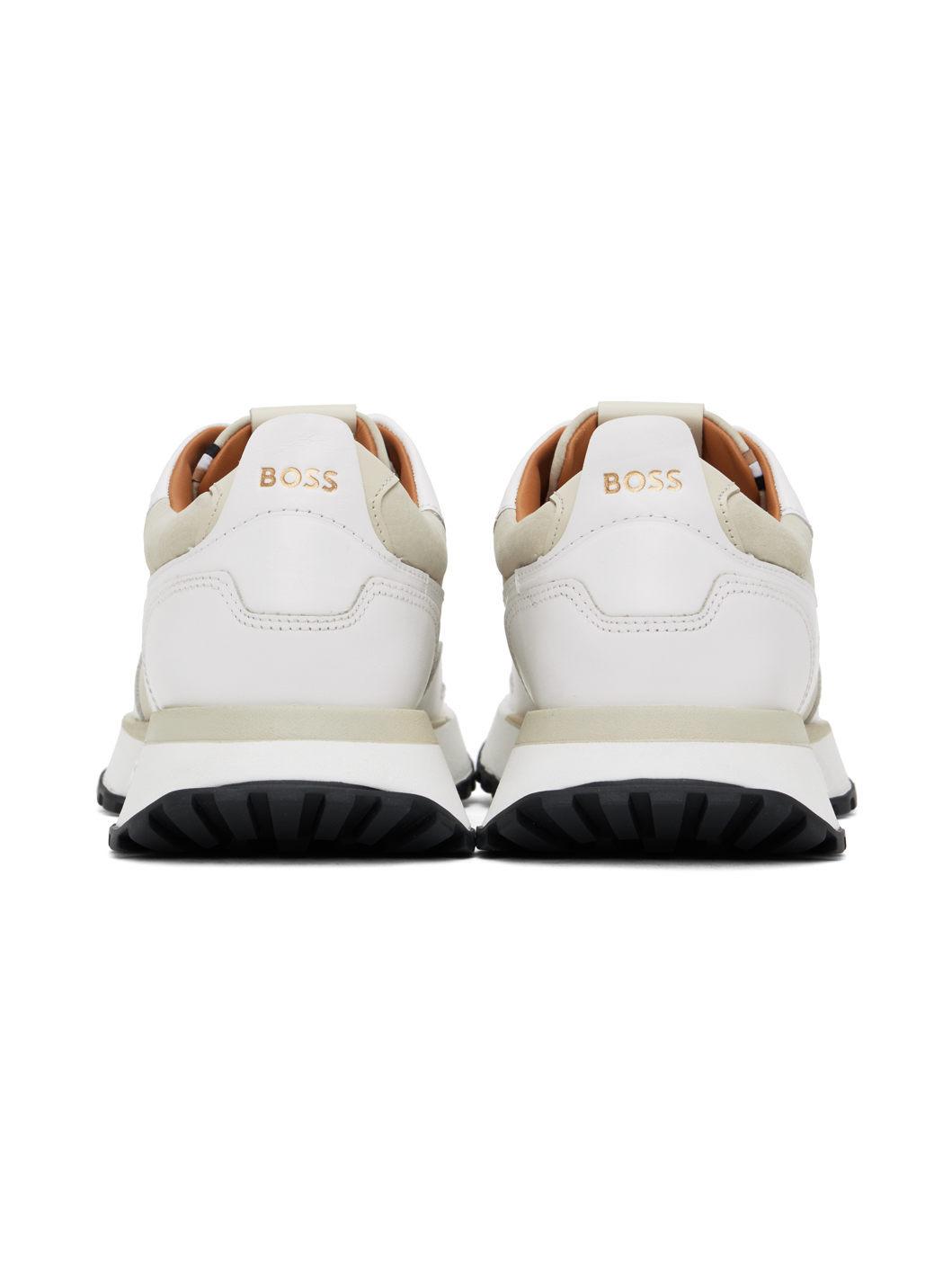 White & Beige Leather Padded Collar Sneakers - 2