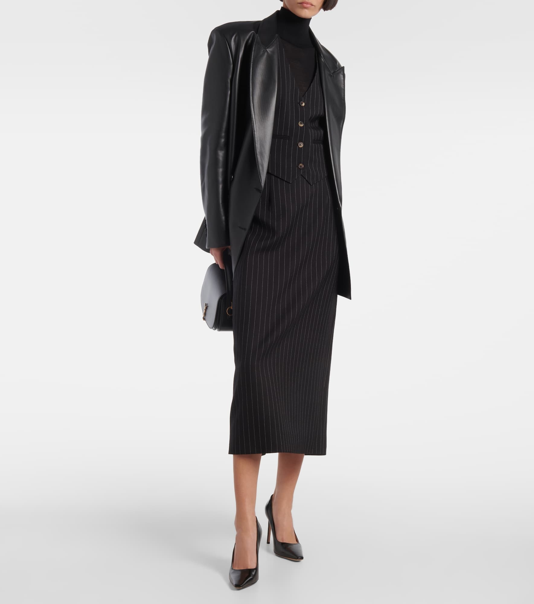 Contour pinstripe wool midi skirt - 2