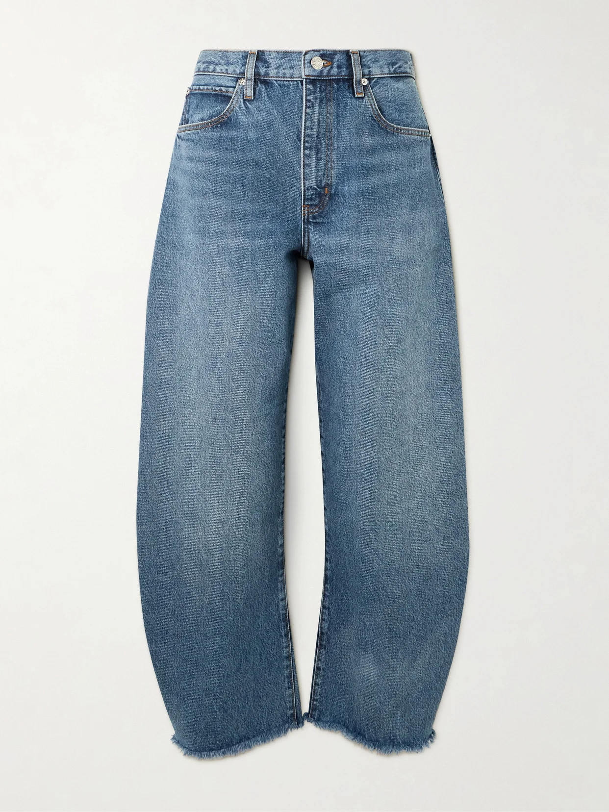 The Bubble Crop Frayed High-rise Barrel-leg Jeans - 1