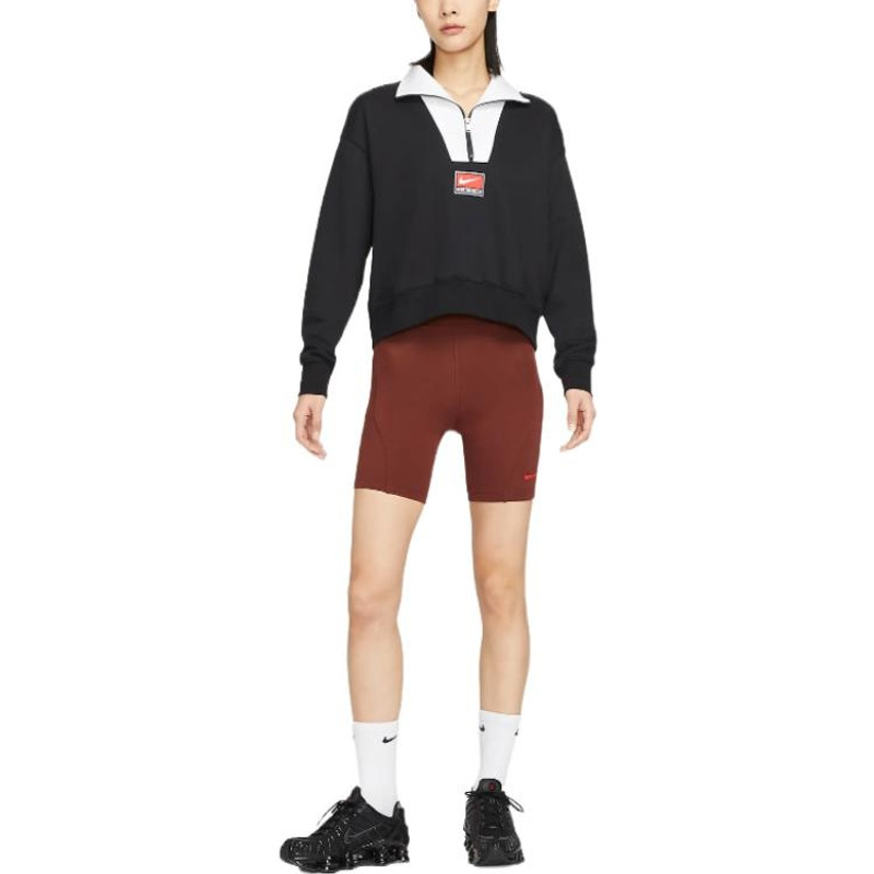 Nike (WMNS) Nike NSW Team Fleece Top 'Black White Red' DQ6944-010 outlook
