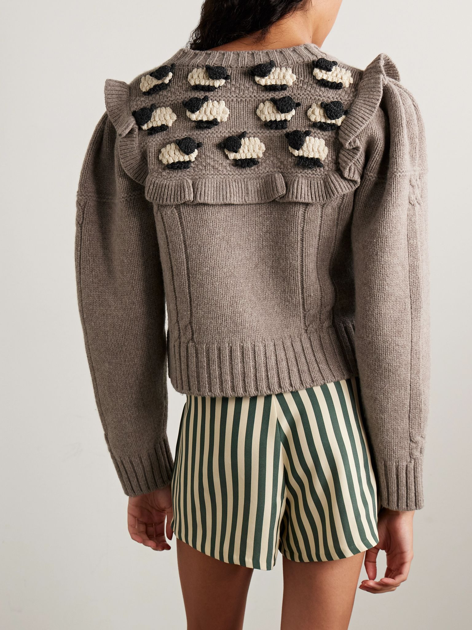Benny appliquéd cable-knit wool cardigan Taupe - 3