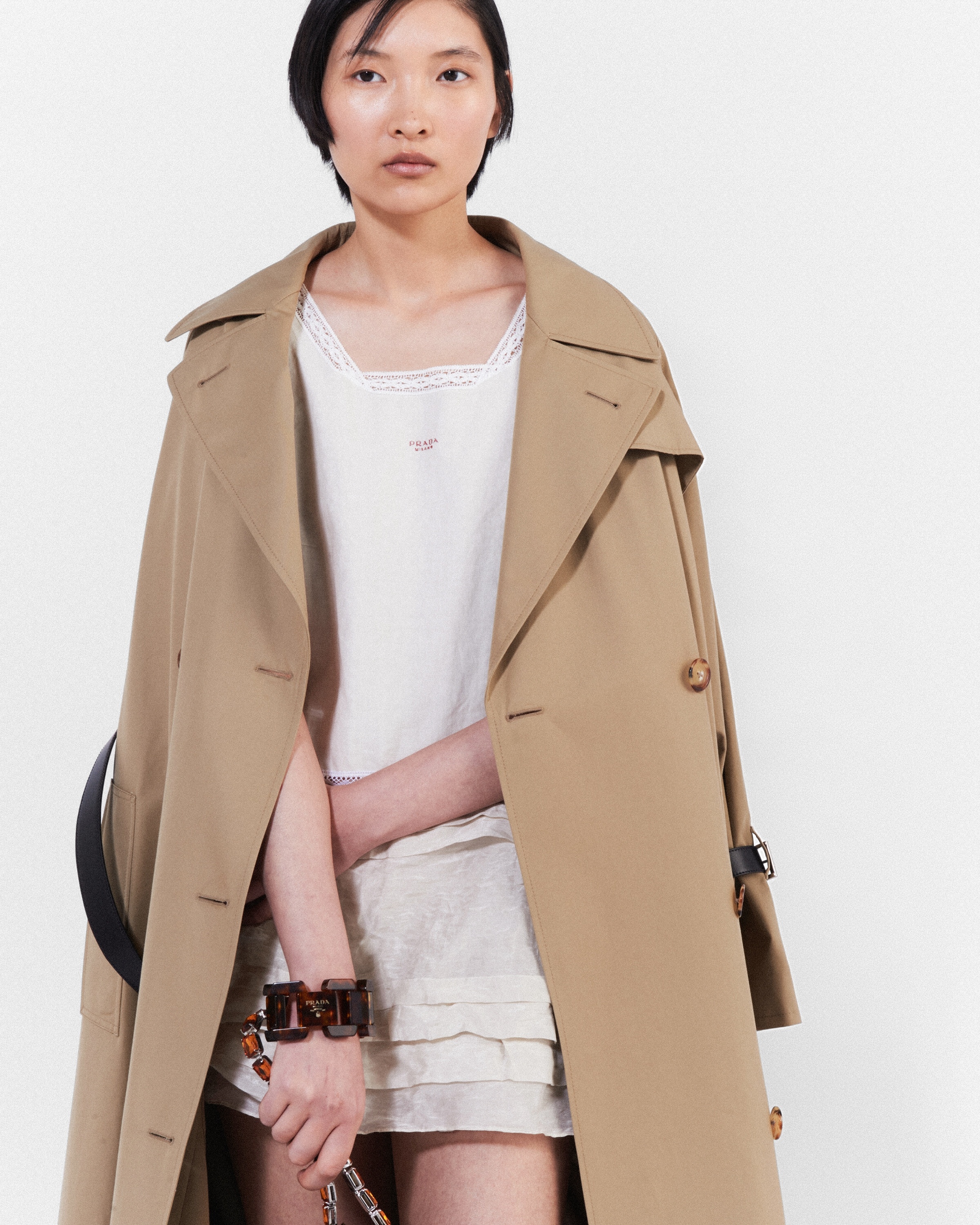 【プラダ・PRADA】Double-breasted cotton twill trench coat Prada Double-breasted cotton twill trench coat | REVERSIBLE