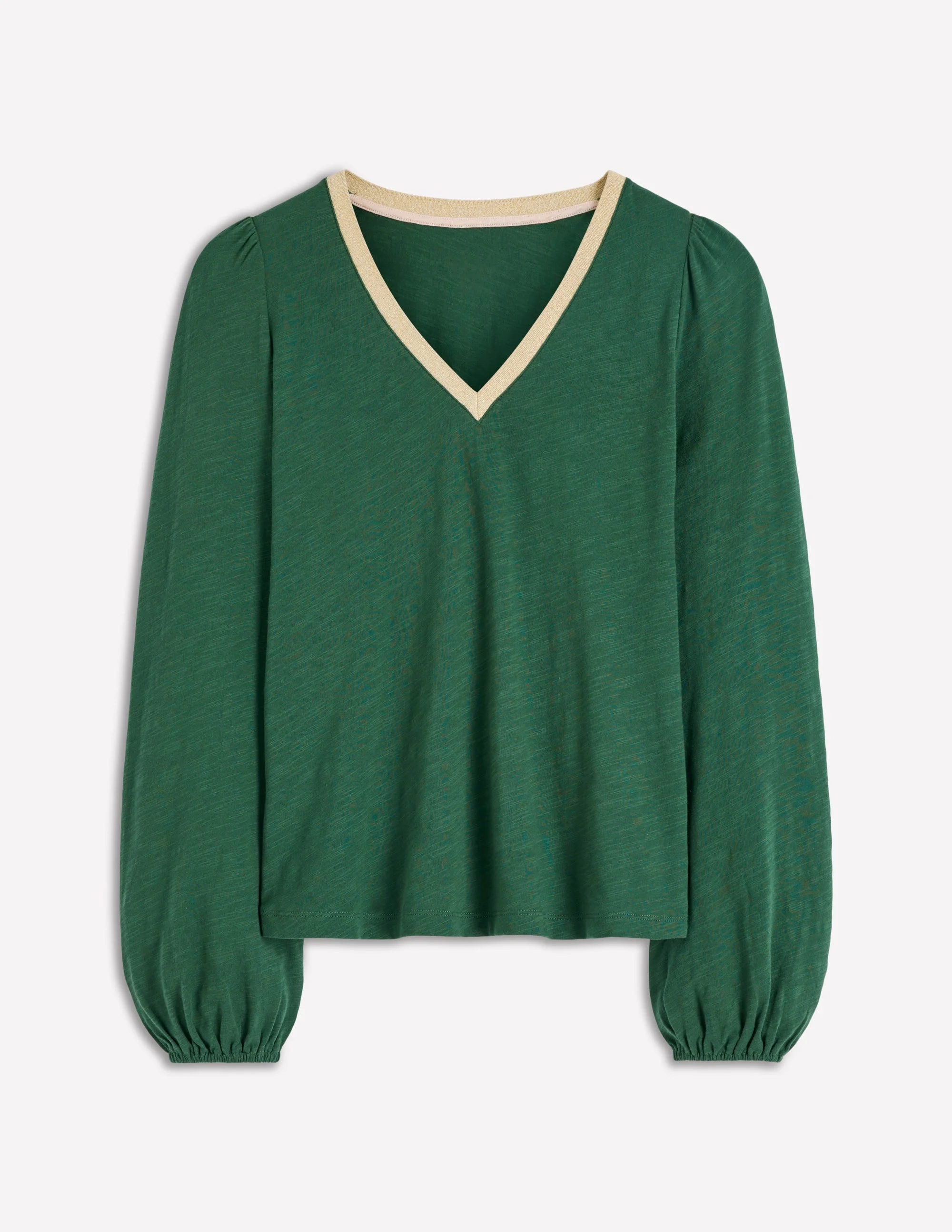 Metallic Trim V-neck Top-Trekking Green - 1