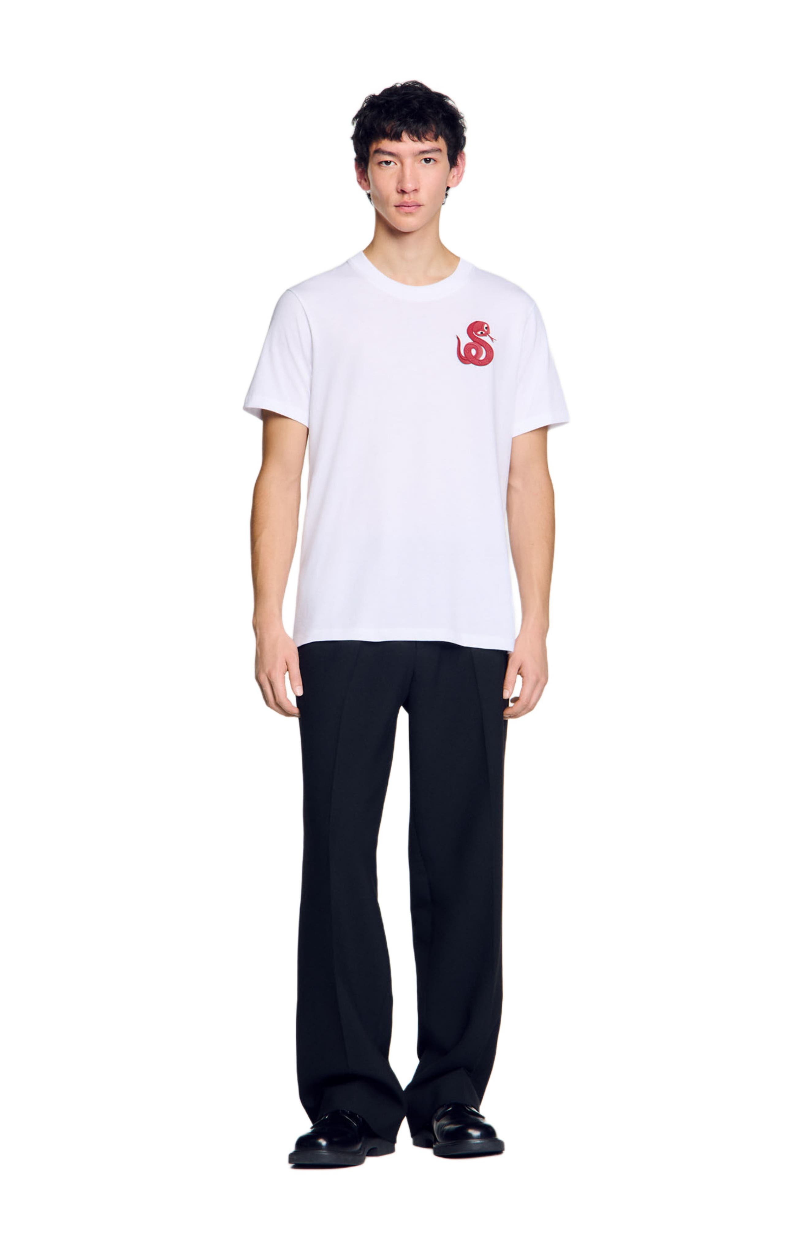 SANDRO T-shirt with snake detail in Optic White at Nordstrom - 2