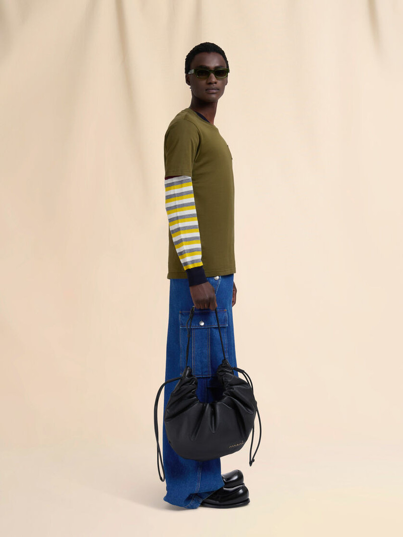 DEEP GREEN COTTON CREW NECK T-SHIRT WITH MARNI LABEL 5