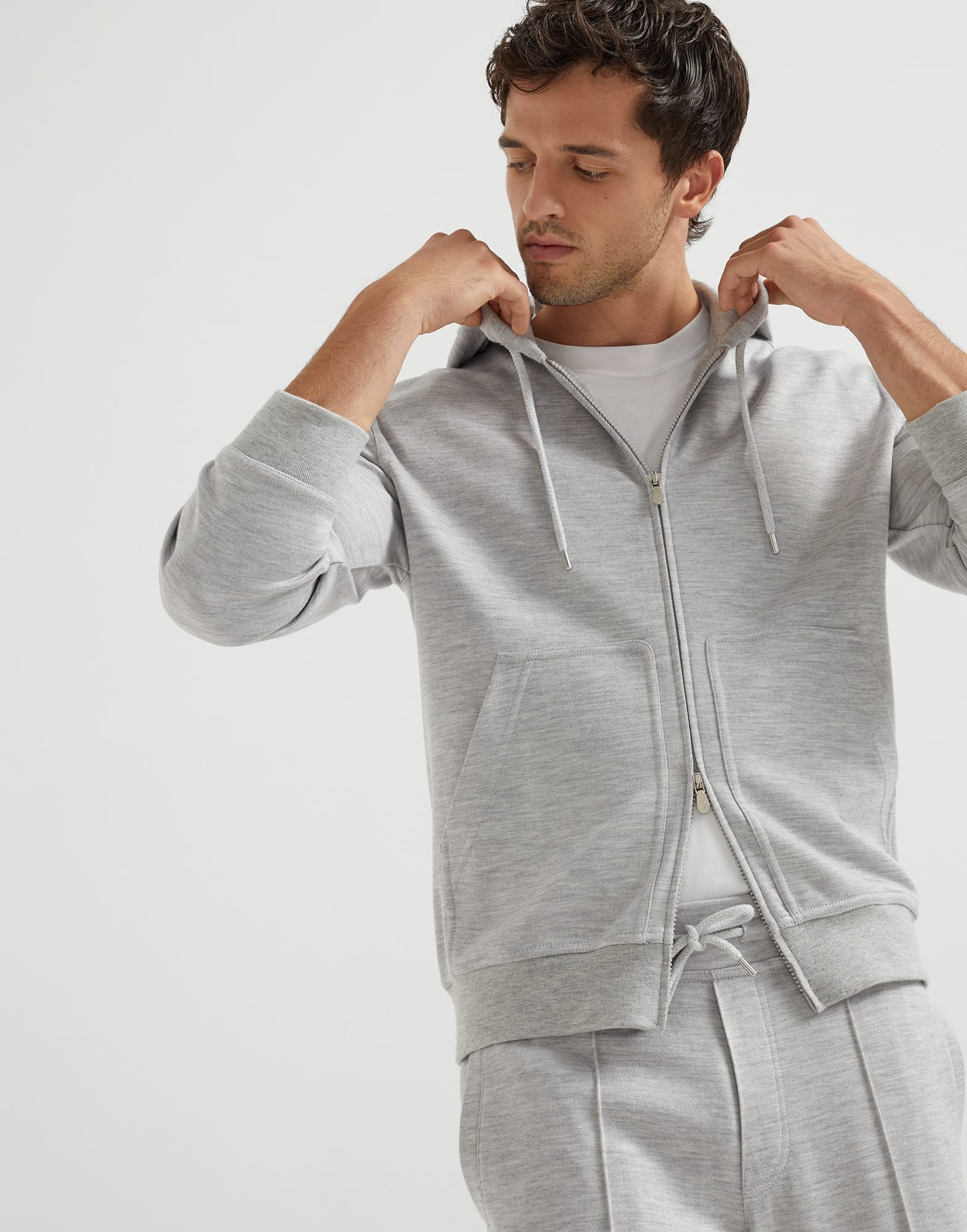 Cashmere and silk French terry hooded sweatshirt with zipper - 4