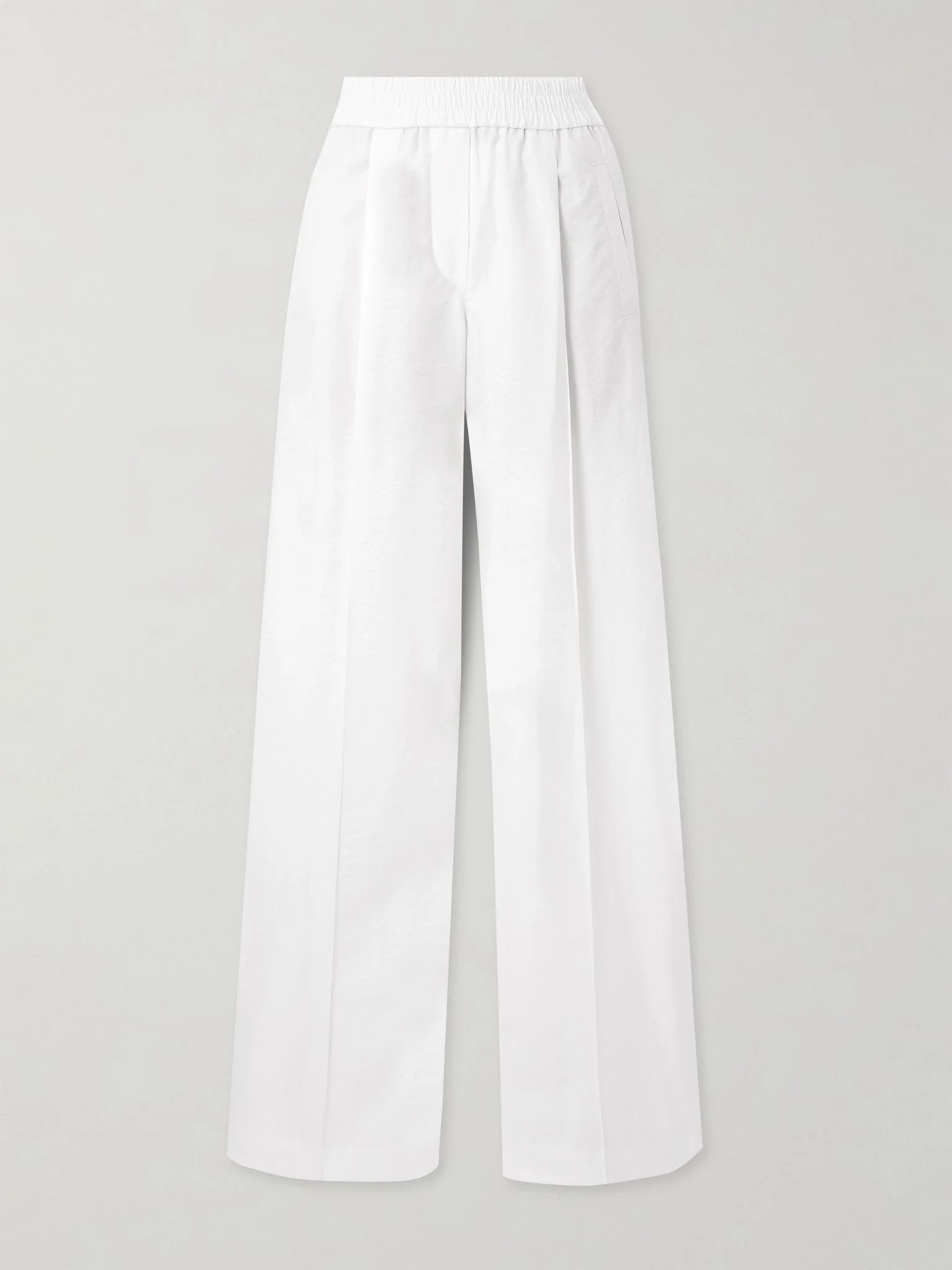 Pleated cotton-blend twill wide-leg pants White - 1