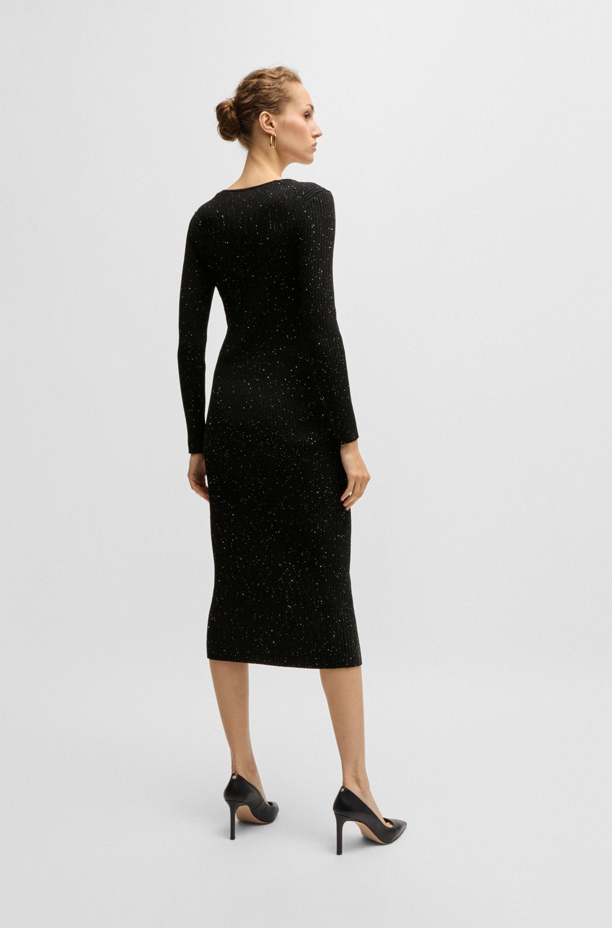 LONG-SLEEVED KNITTED DRESS WITH SEQUIN EMBELLISHMENTS - 5