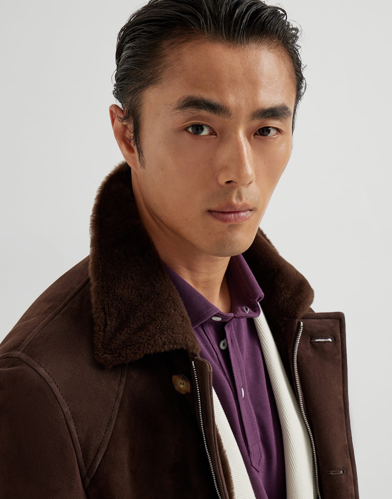 Tone-on-tone suede shearling coat - 3