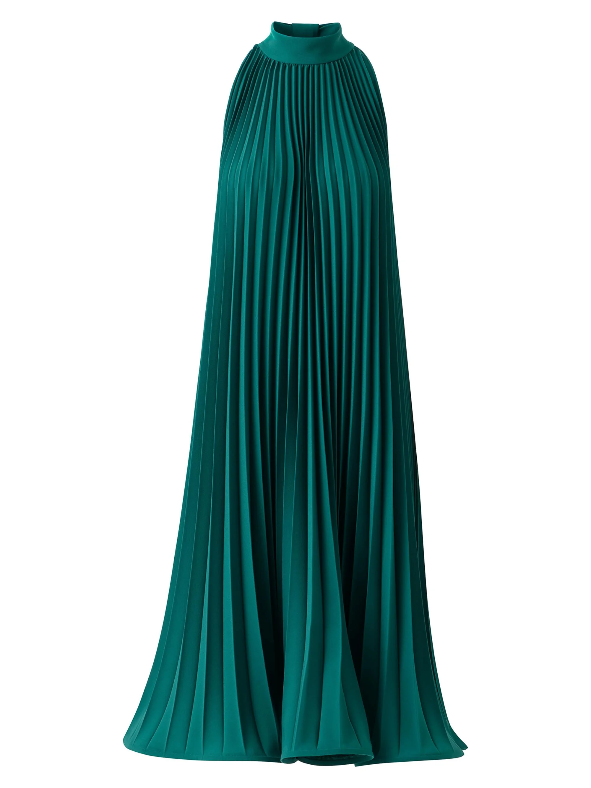 Women's Plissé Crepe Halterneck Midi-Dress - Green - 1