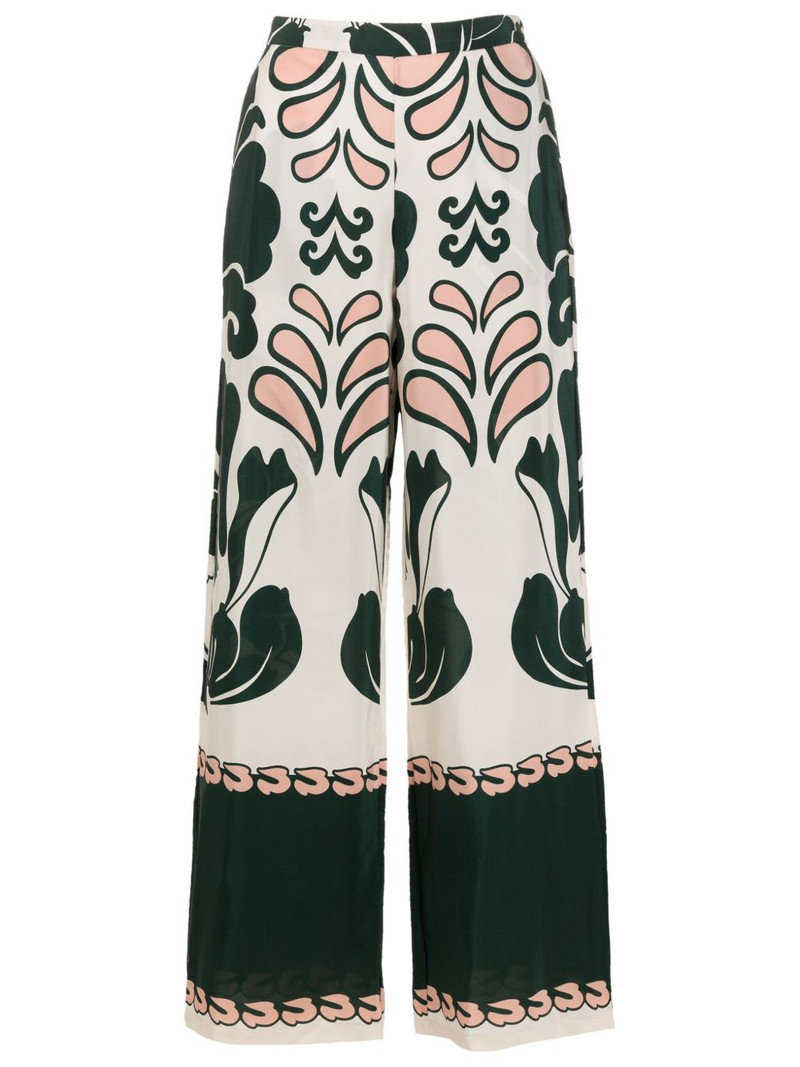 graphic-print silk flared trousers 1