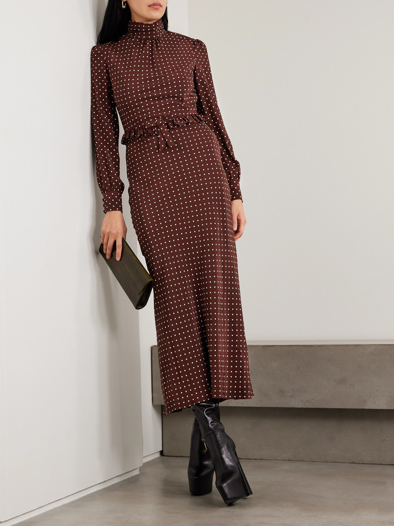 Alessandra Rich Ruffled Bow-detailed Polka-dot Silk Crepe De Chine Midi Dress outlook