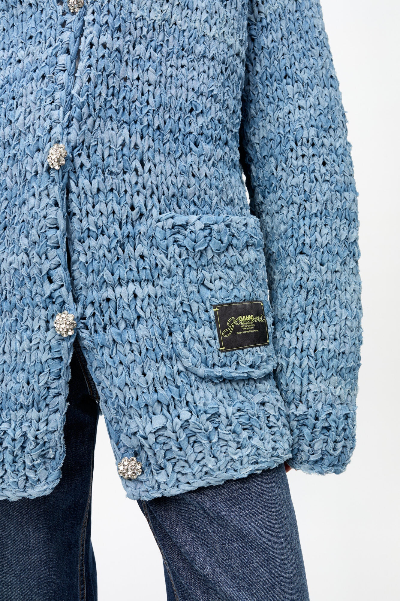 BLUE DENIM HANDKNIT CARDIGAN - 6