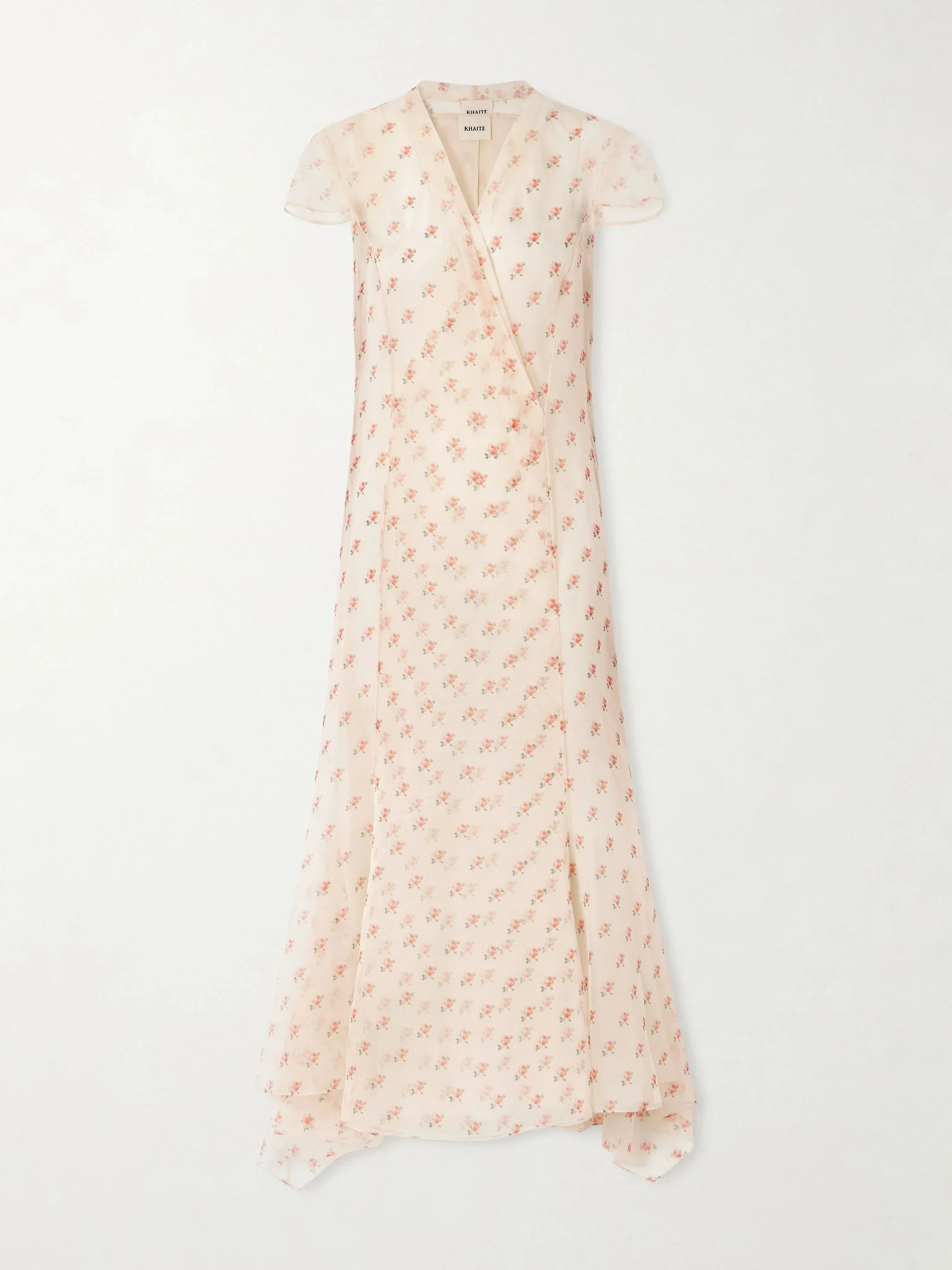 Meera wrap-effect floral-print silk-organza midi dress Baby pink - 1