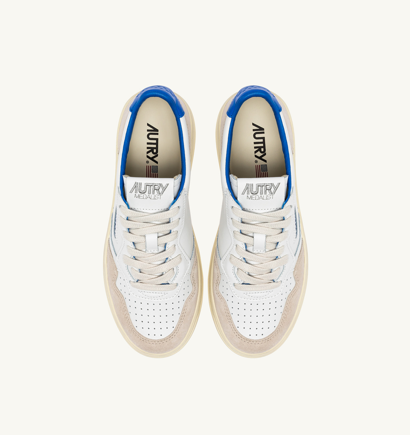 MEDALIST LOW SNEAKERS IN WHITE AND PALACE BLUE LEATHER AND SUEDE WITH LETTERING - 5