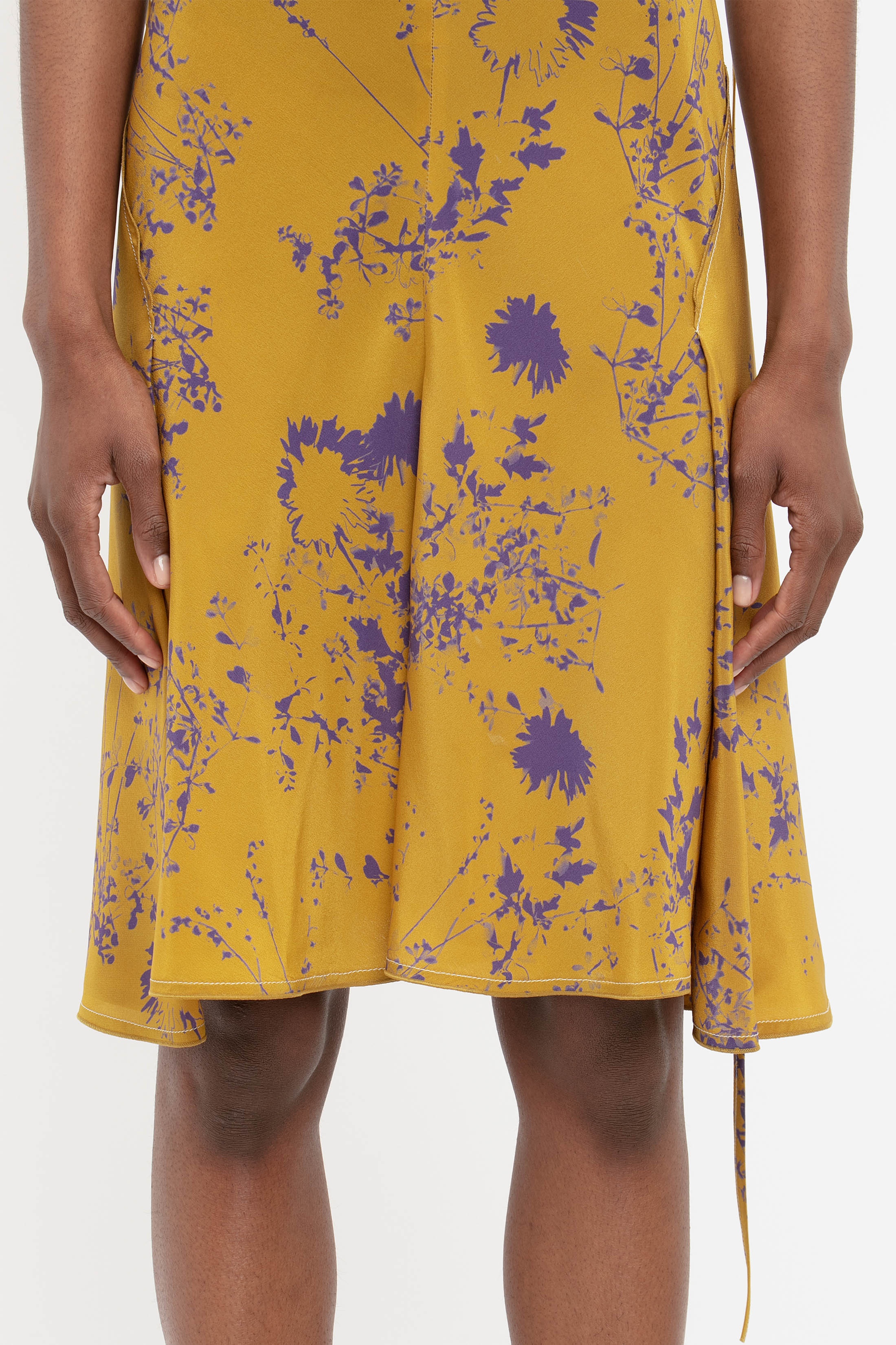 Draped Sleeve Cut Out Mini Dress In Yellow Ochre - 7
