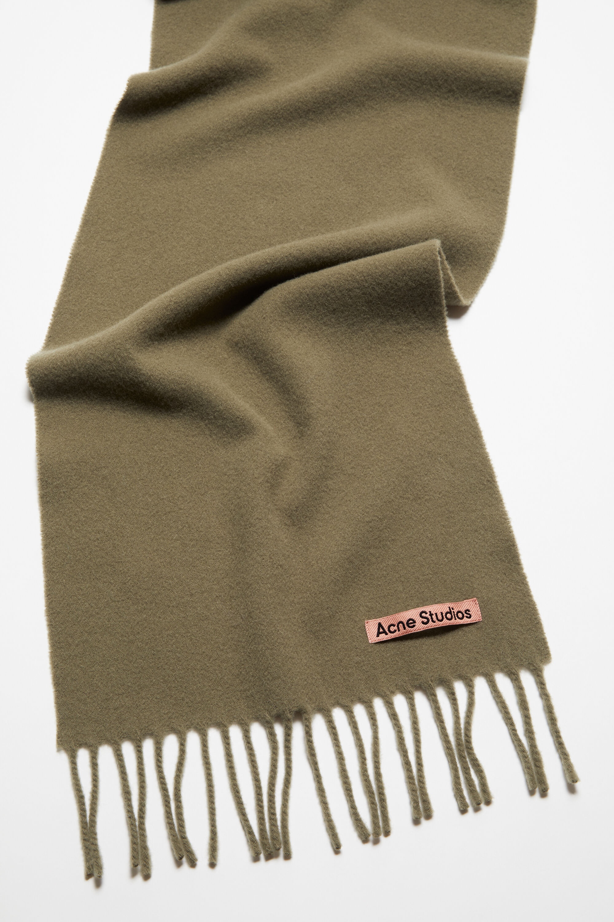 Fringe wool scarf - skinny - Khaki green - 4