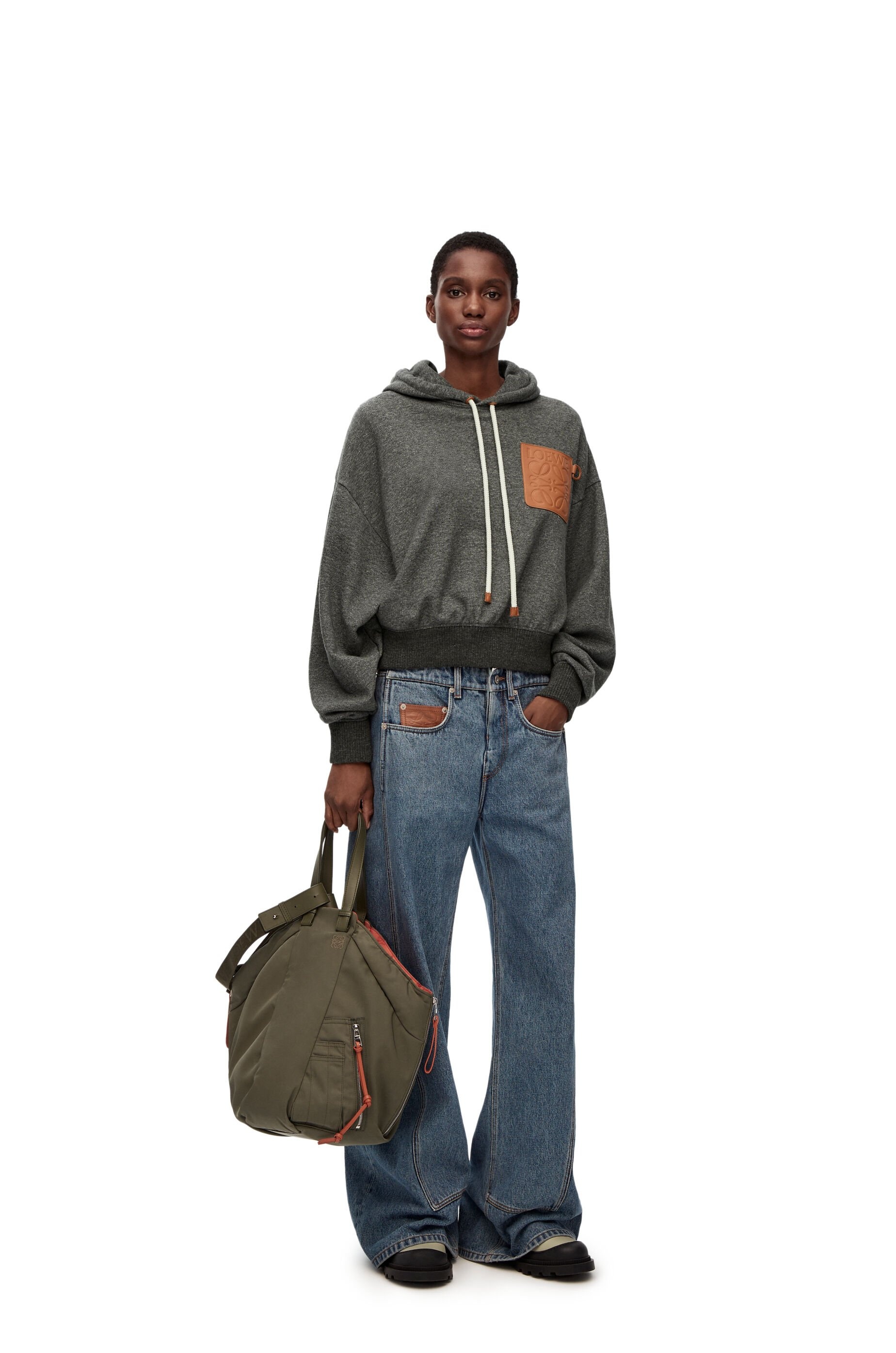Anagram leather patch hoodie in cotton - 2