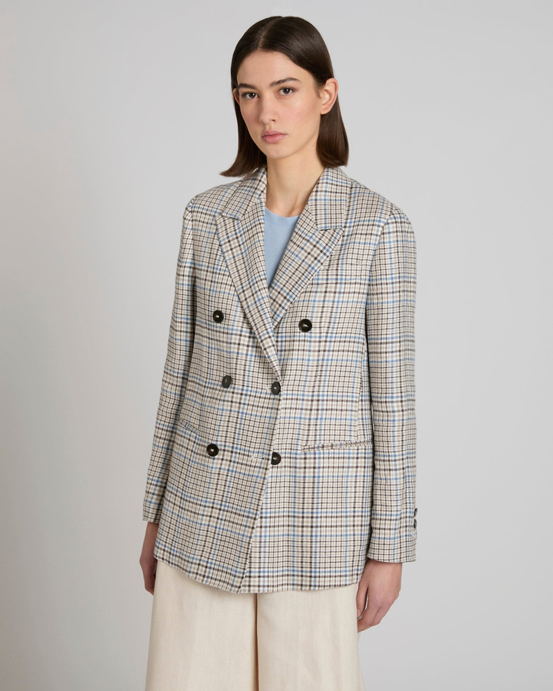 SLOWEAR Double-breasted Prince of Wales linen jacket outlook