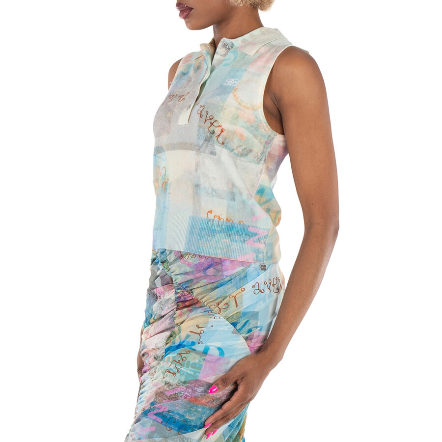 Ganni Abstract Print Cashmere Sleeveless Polo - 4